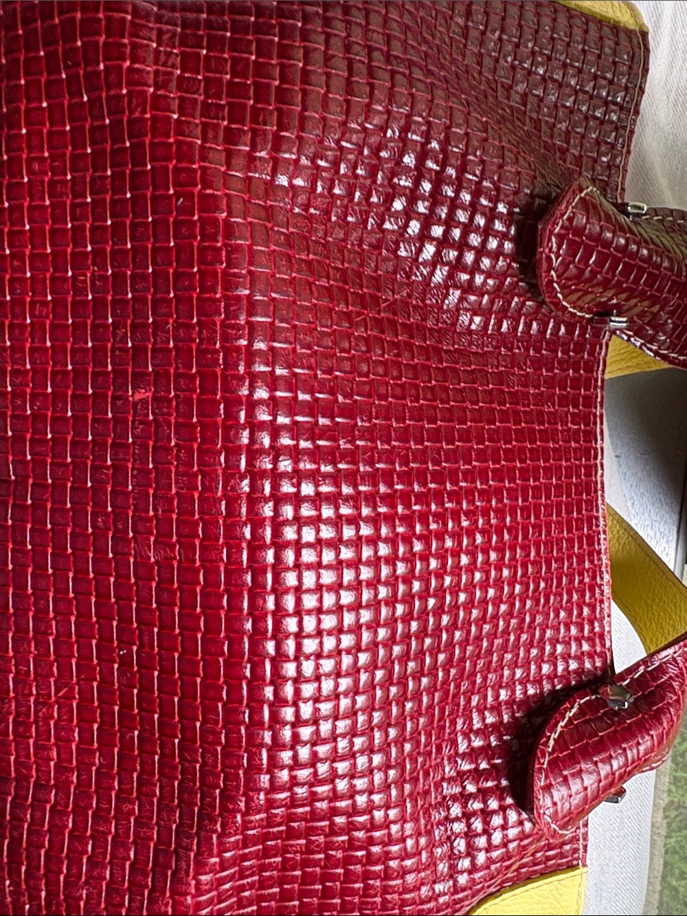 Cecchi E Cecchi Italy Woven Leather Tote Handbag Burgundy Made in Italy - Picture 5 of 11